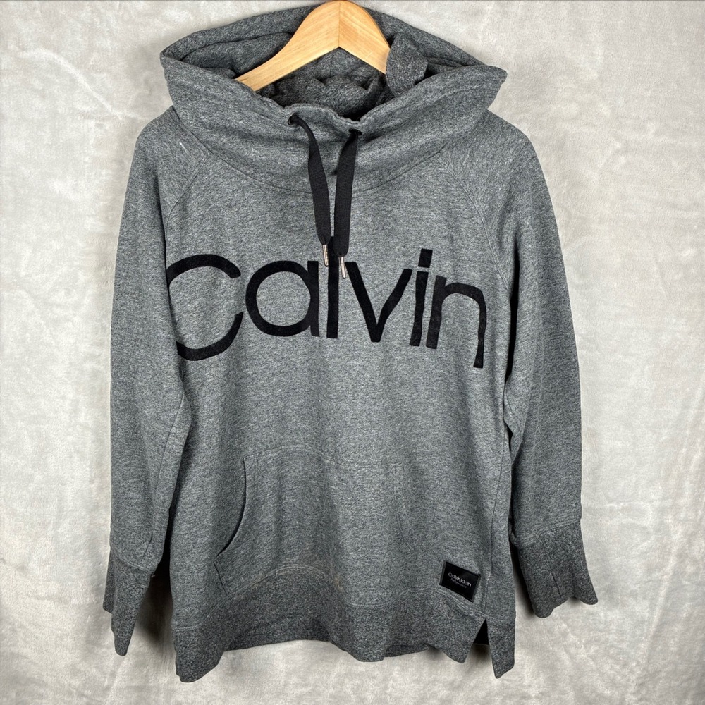 Calvin Klein Performance Womens Gray Logo Funnel Neck Hoodie Sweatshirt L